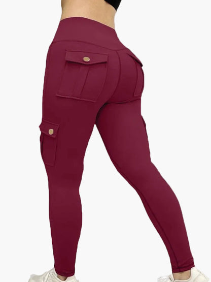 Damskie legginsy cargo fitness – modne sportowe rajstopy z kieszeniami i dopasowanym krojem