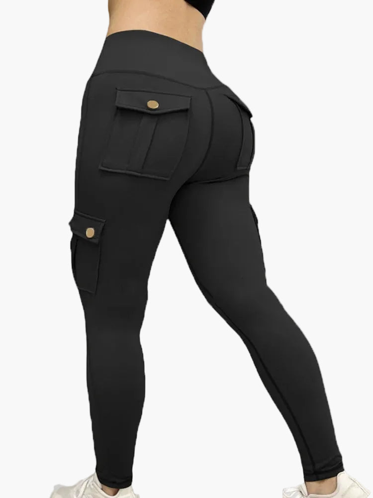 Damskie legginsy cargo fitness – modne sportowe rajstopy z kieszeniami i dopasowanym krojem