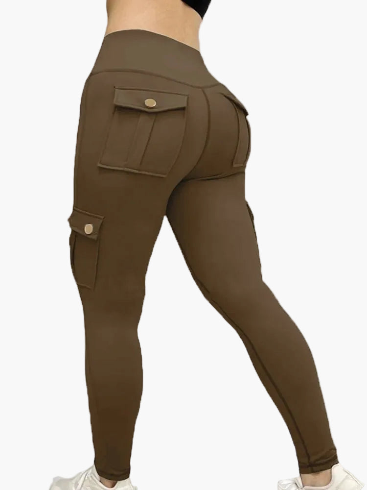 Damskie legginsy cargo fitness – modne sportowe rajstopy z kieszeniami i dopasowanym krojem