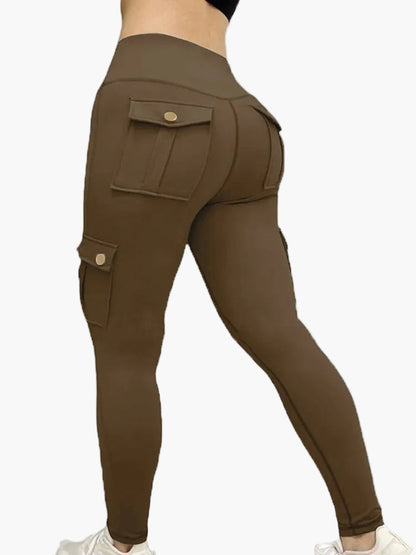 Damskie legginsy cargo fitness – modne sportowe rajstopy z kieszeniami i dopasowanym krojem