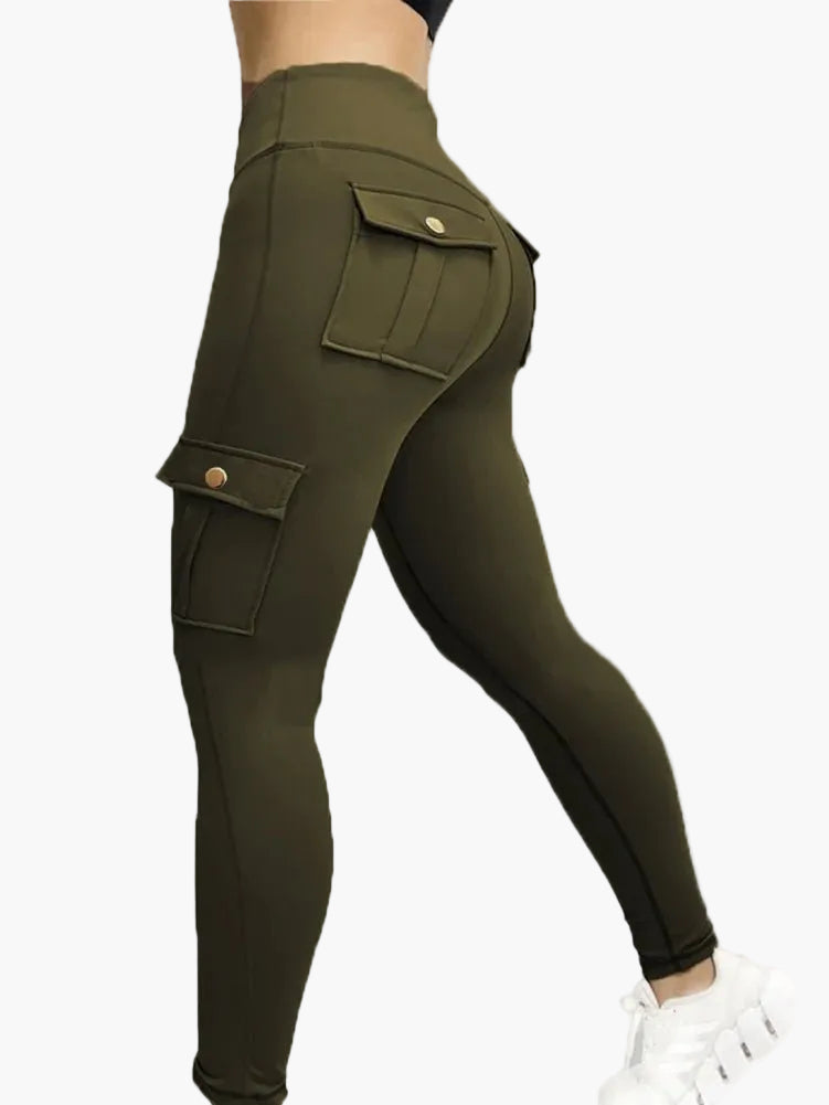 Damskie legginsy cargo fitness – modne sportowe rajstopy z kieszeniami i dopasowanym krojem