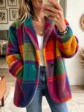 Geruite mantel voor dames met lange mouwen, knopen en zakken