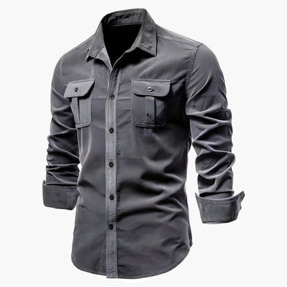 Camicia Uomo Manica Lunga Casual con Tasche sul Petto – Camicia Slim Fit Moderna per Quotidiano e Ufficio