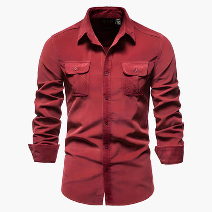 Camicia Uomo Manica Lunga Casual con Tasche sul Petto – Camicia Slim Fit Moderna per Quotidiano e Ufficio