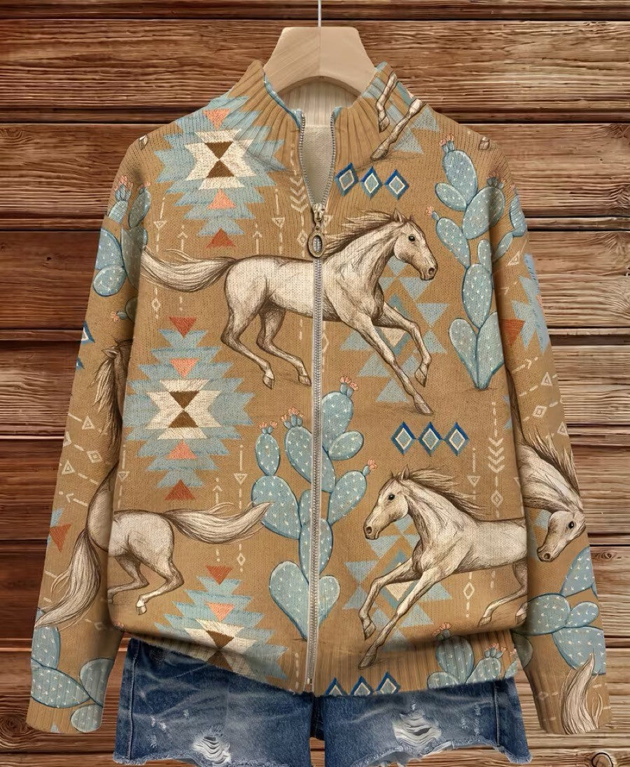 Vest voor dames met paarden- en cactusmotief in westernstijl