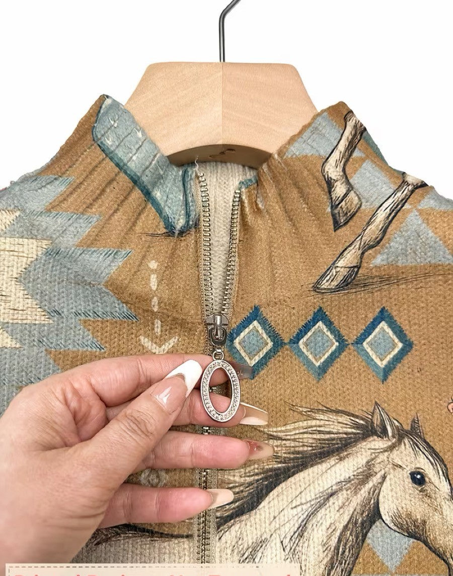 Vest voor dames met paarden- en cactusmotief in westernstijl