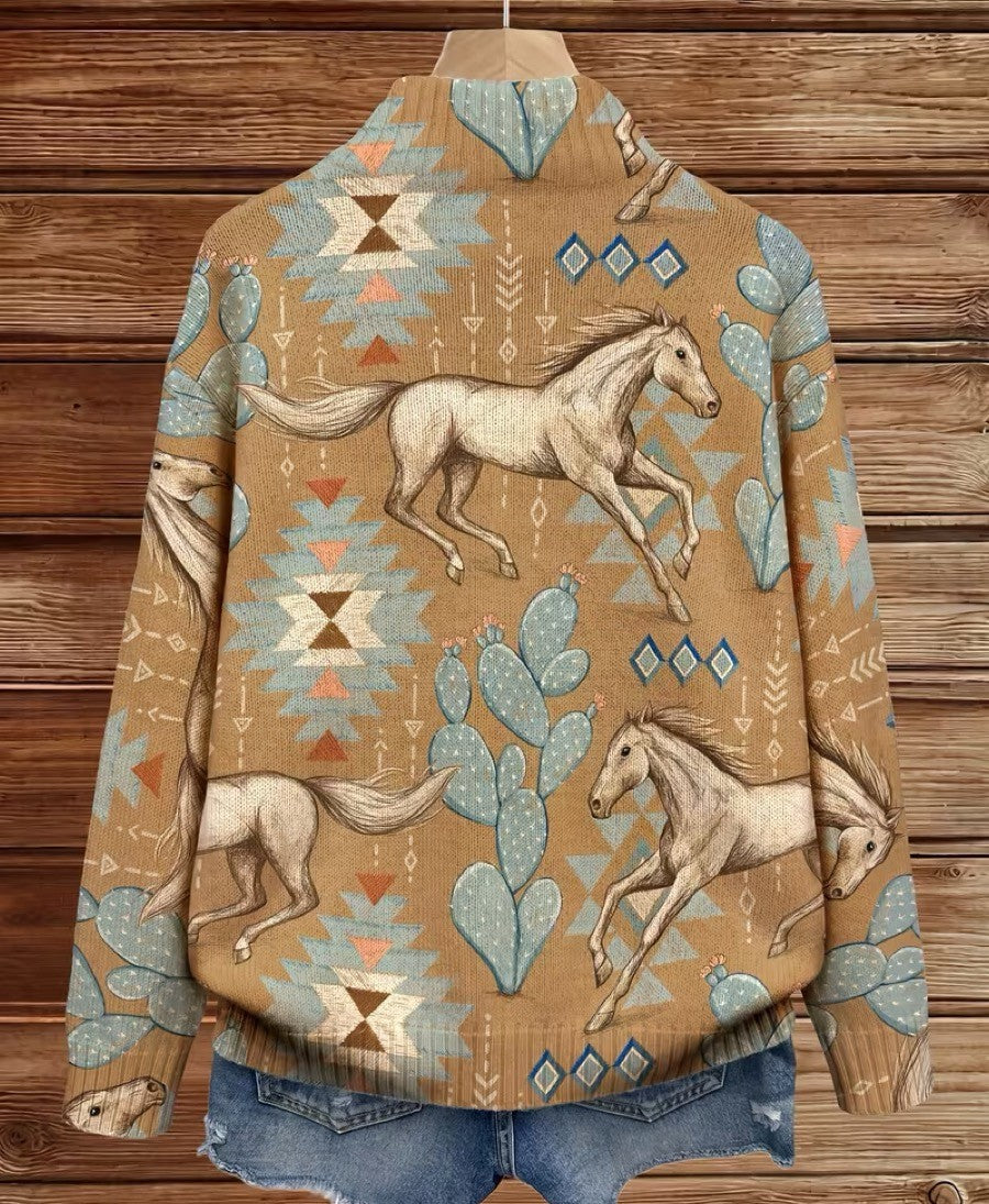 Vest voor dames met paarden- en cactusmotief in westernstijl