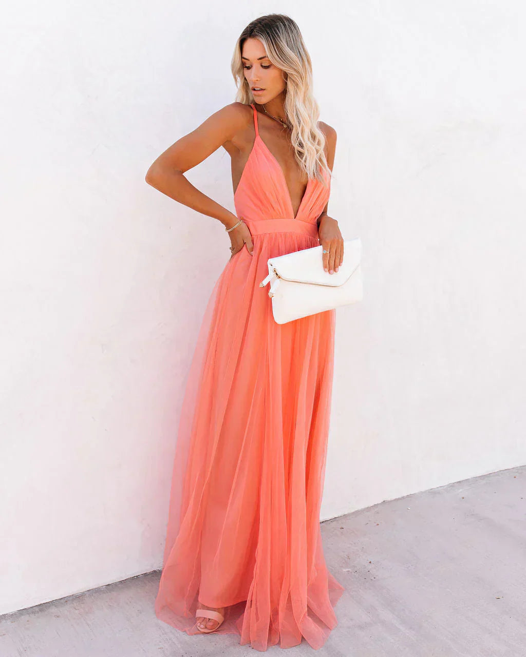 Dames maxijurk elegant zomer avondjurk met diepe halslijn en verstelbare bandjes voor speciale gelegenheden