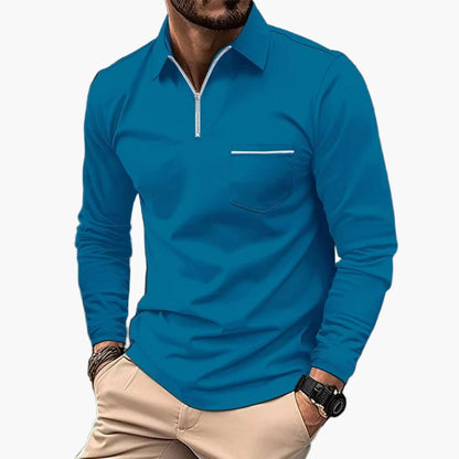 Polo a maniche lunghe da uomo con taschino sul petto – Stile casual classico per ufficio e tempo libero