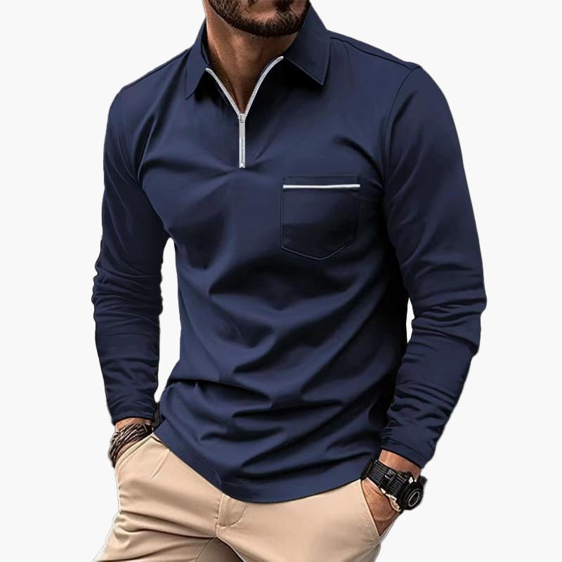 Polo a maniche lunghe da uomo con taschino sul petto – Stile casual classico per ufficio e tempo libero