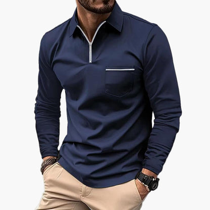 Polo a maniche lunghe da uomo con taschino sul petto – Stile casual classico per ufficio e tempo libero