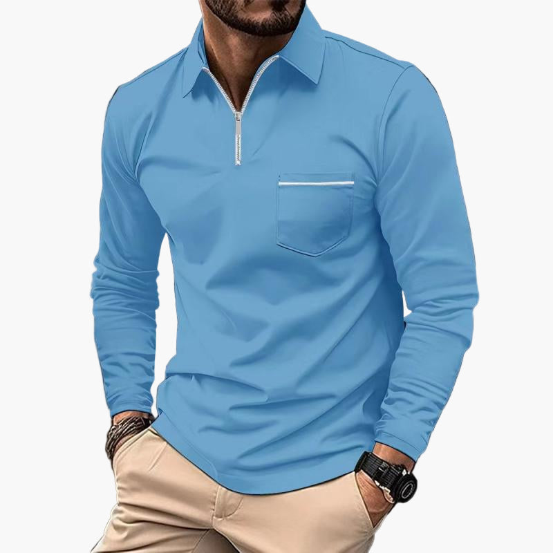 Polo a maniche lunghe da uomo con taschino sul petto – Stile casual classico per ufficio e tempo libero