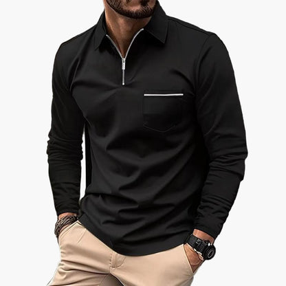 Polo a maniche lunghe da uomo con taschino sul petto – Stile casual classico per ufficio e tempo libero