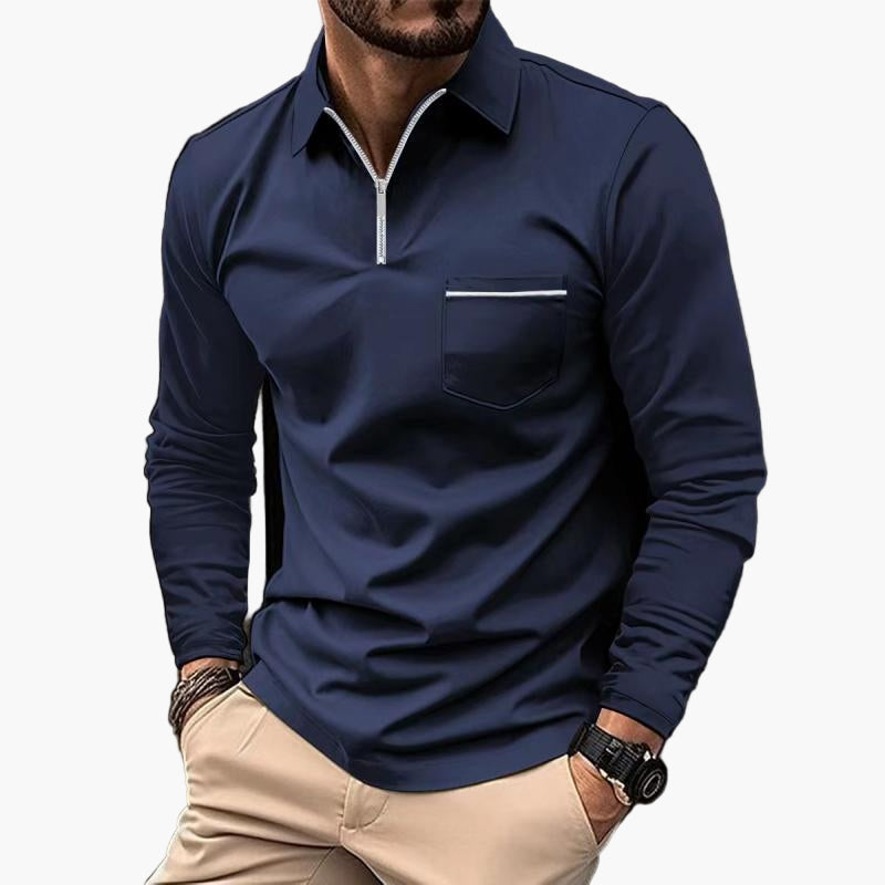 Polo a maniche lunghe da uomo con taschino sul petto – Stile casual classico per ufficio e tempo libero