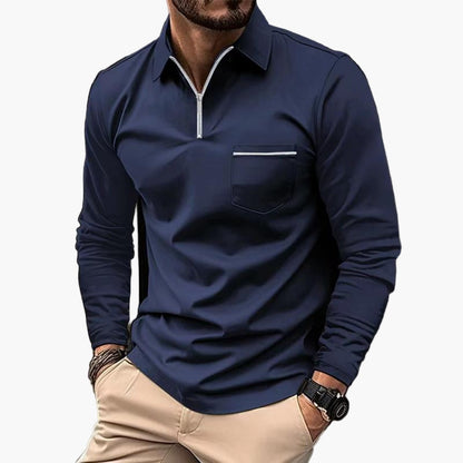 Polo a maniche lunghe da uomo con taschino sul petto – Stile casual classico per ufficio e tempo libero