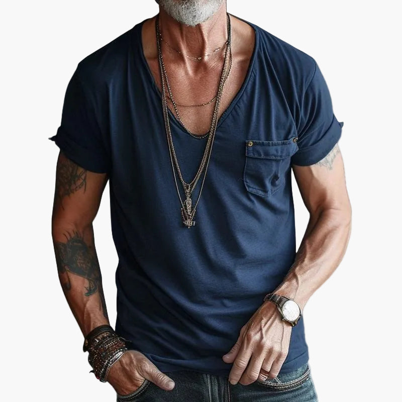 Herre V-udskåret T-shirt med brystlomme i afslappet streetstyle til hverdag og fritid
