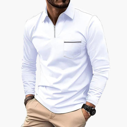 Polo a maniche lunghe da uomo con taschino sul petto – Stile casual classico per ufficio e tempo libero