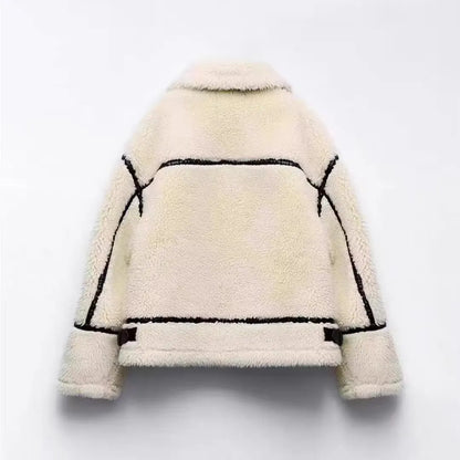 Veste d'hiver femme style biker – Veste en fausse fourrure teddy tendance pour les jours froids