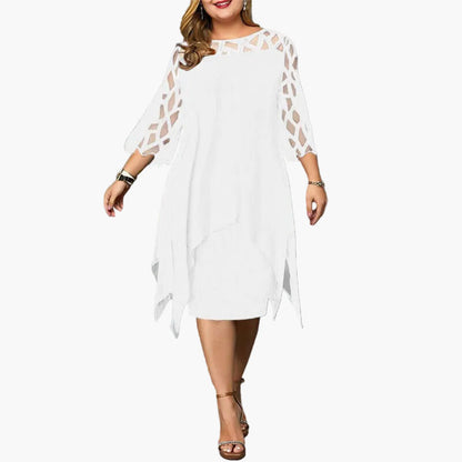 Abito midi plus size da donna – Abito da sera elegante con dettagli in pizzo e orlo asimmetrico, festivo e moderno