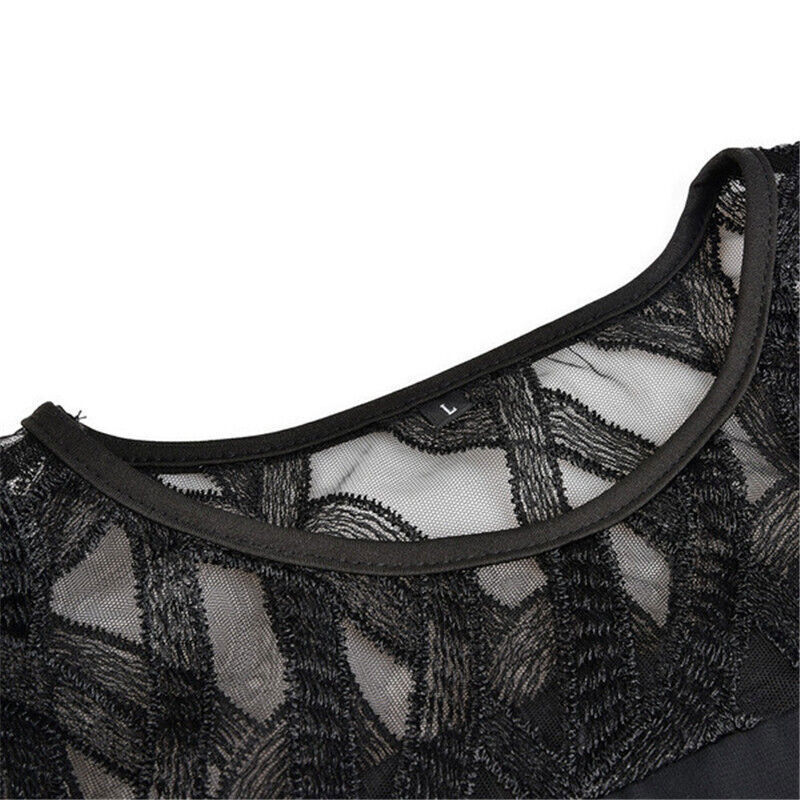 Abito midi plus size da donna – Abito da sera elegante con dettagli in pizzo e orlo asimmetrico, festivo e moderno