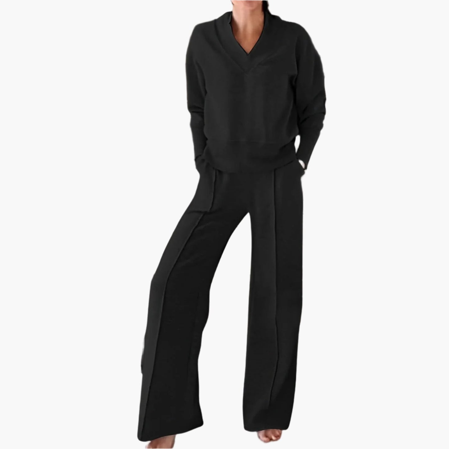 Completo Donna Due Pezzi Lounge & Sport con Scollo a V e Pantaloni a Gamba Larga – Elegante Outfit Casual