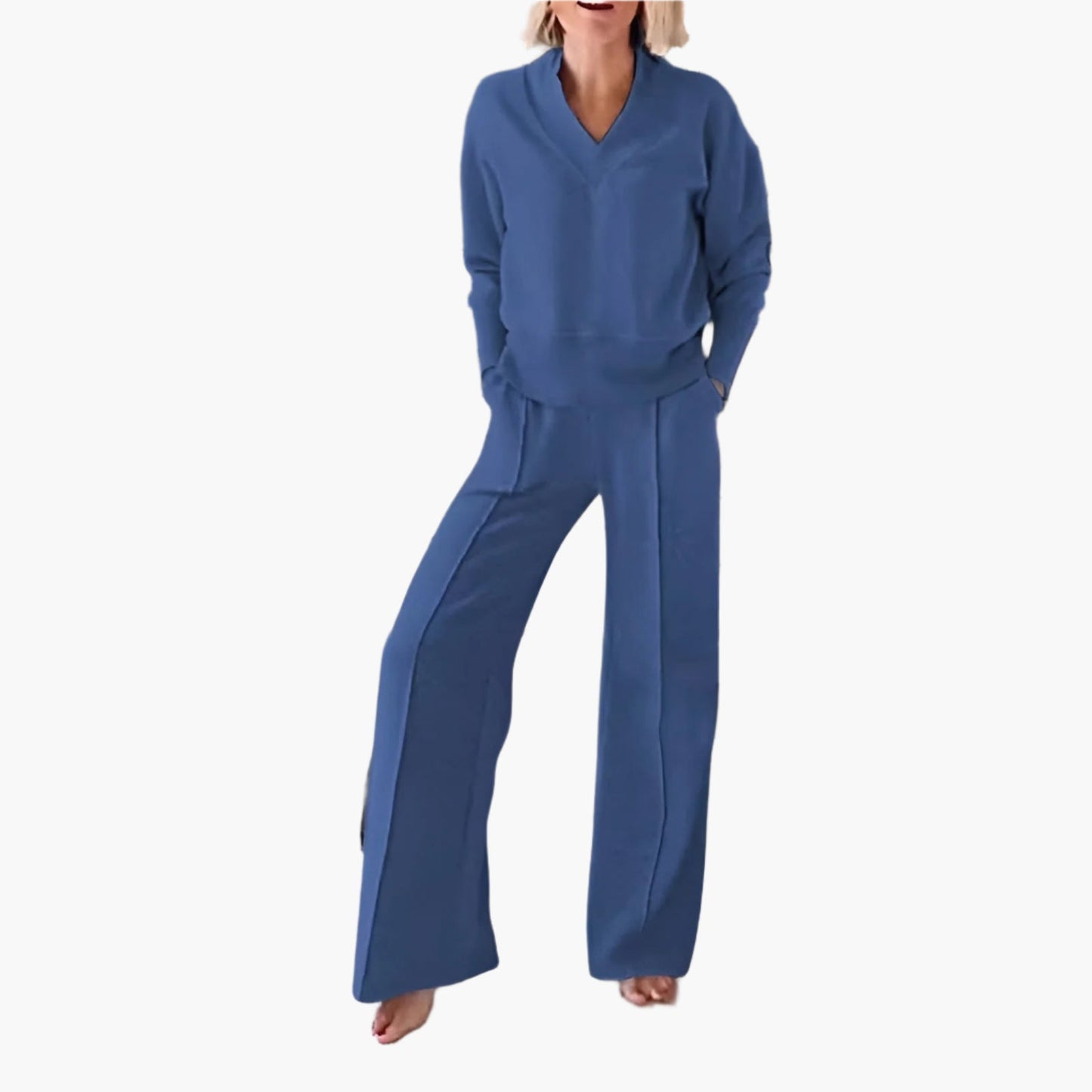 Completo Donna Due Pezzi Lounge & Sport con Scollo a V e Pantaloni a Gamba Larga – Elegante Outfit Casual