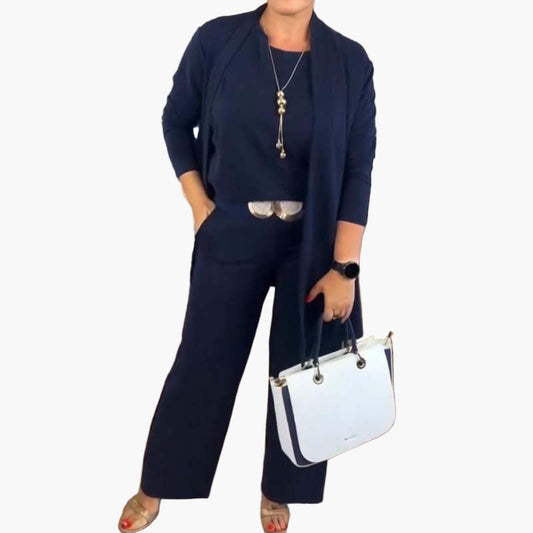 Conjunto de 3 Piezas para Mujer con Cardigan – Traje Elegante para Ocio y Negocios, Estilo Minimalista