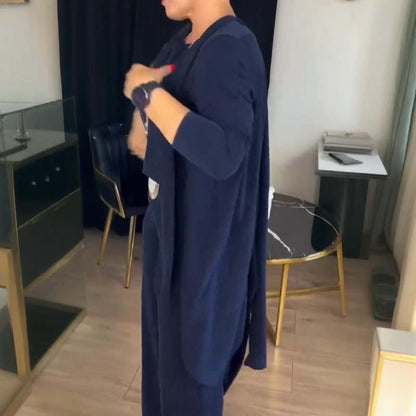 Damski trzyczęściowy zestaw z kardiganem – Elegancki garnitur casualowy i biznesowy, minimalistyczny styl