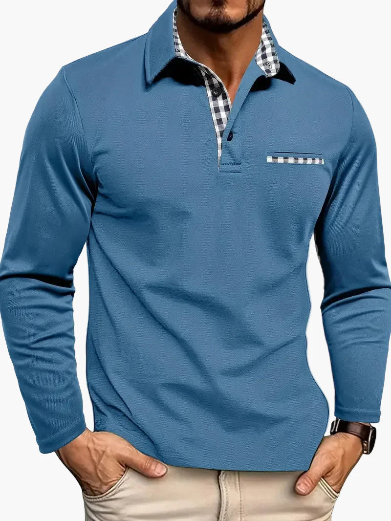 Męska koszulka polo z długim rękawem w nowoczesnym stylu casual – elegancki design na co dzień i do biura