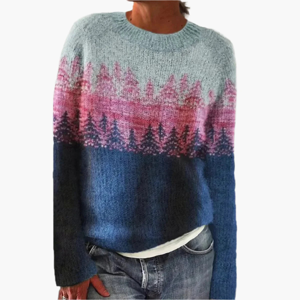 Dame retro pullover i norsk stil – Komfortabel striktrøje til efterår og vinter