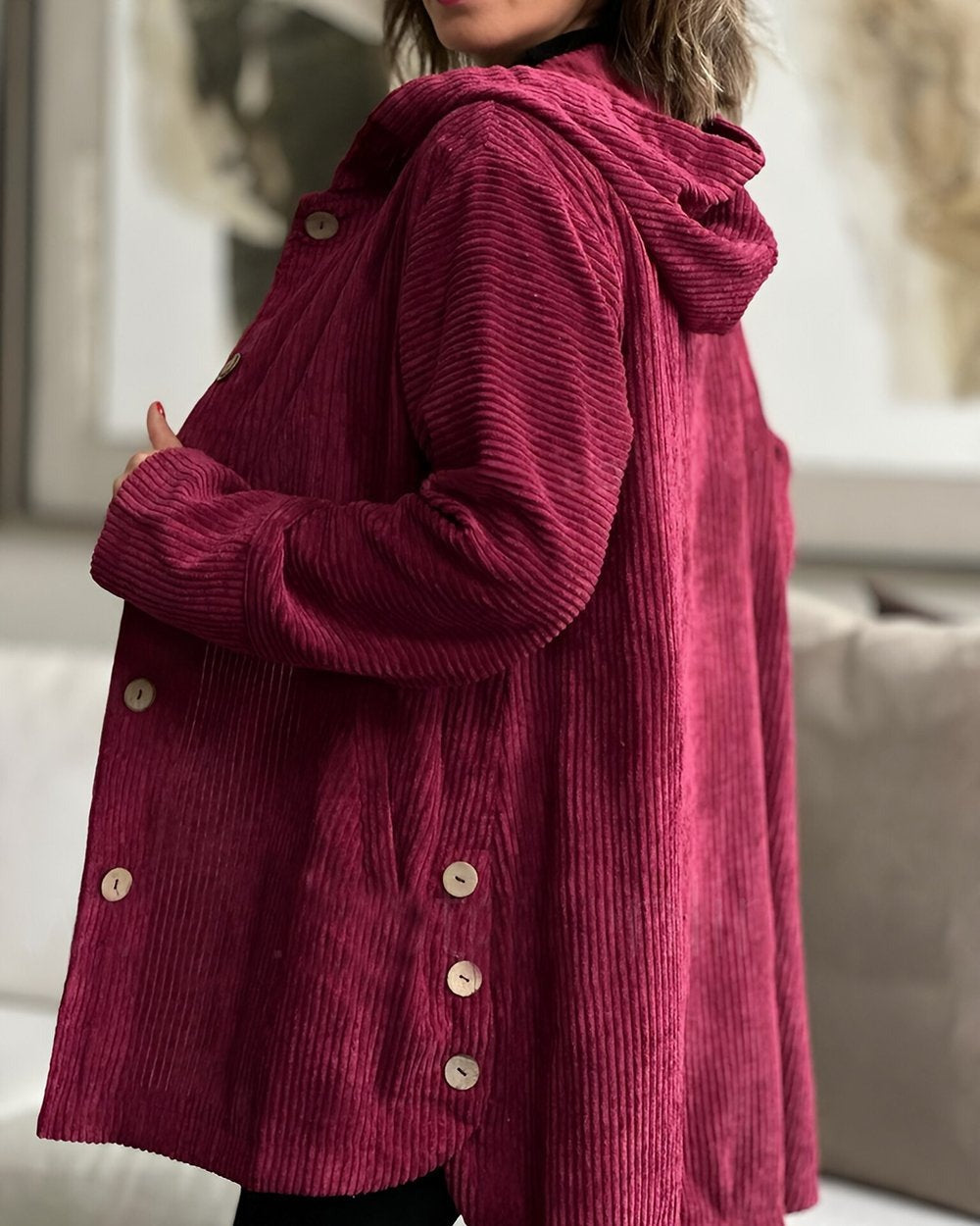 Hoodie-jas voor dames met zakken en knopen