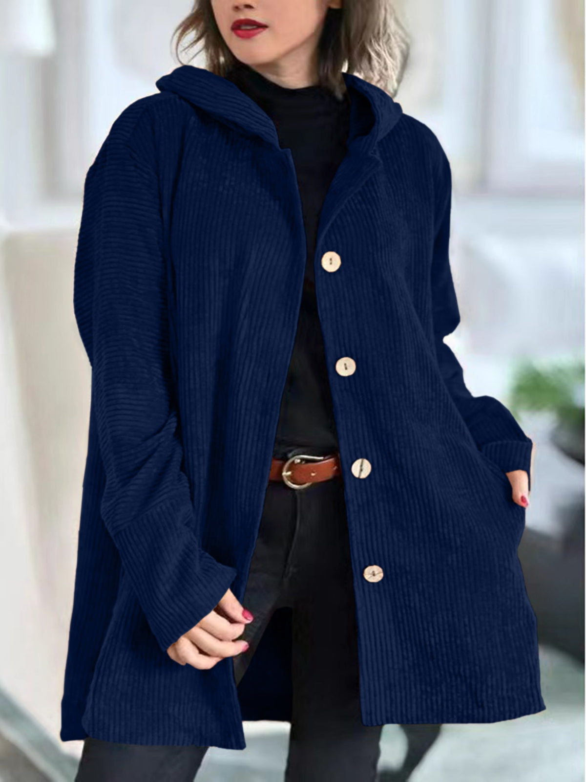 Hoodie-jas voor dames met zakken en knopen