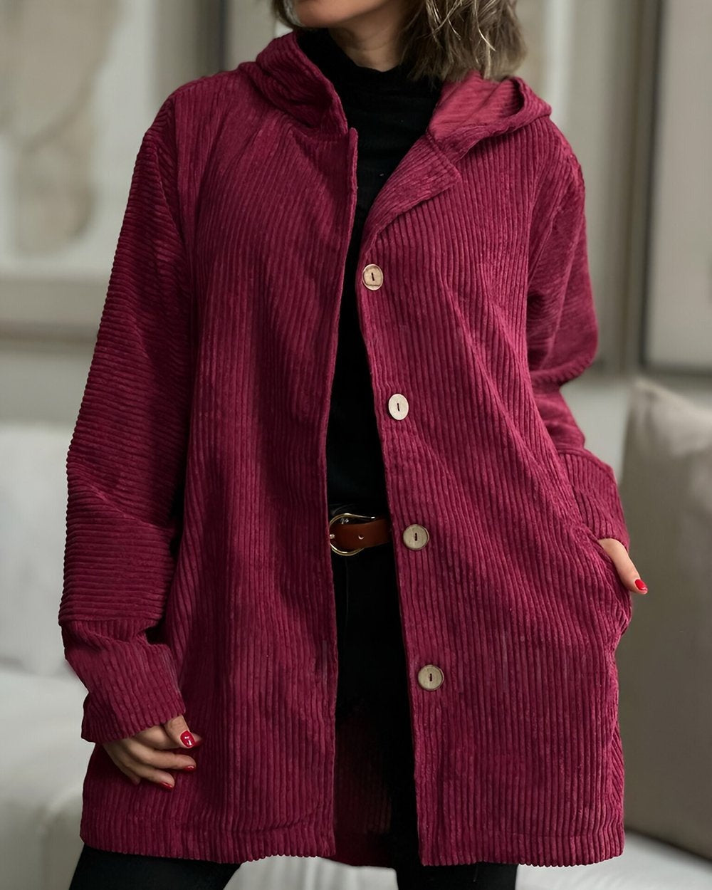 Hoodie-jas voor dames met zakken en knopen