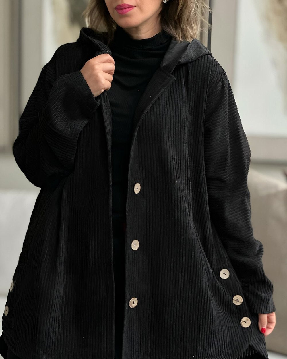 Hoodie-jas voor dames met zakken en knopen