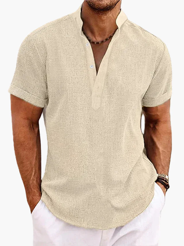 Heren modern kortarm vrijetijdshemd met opstaande kraag – Perfect voor zomer & dagelijks gebruik