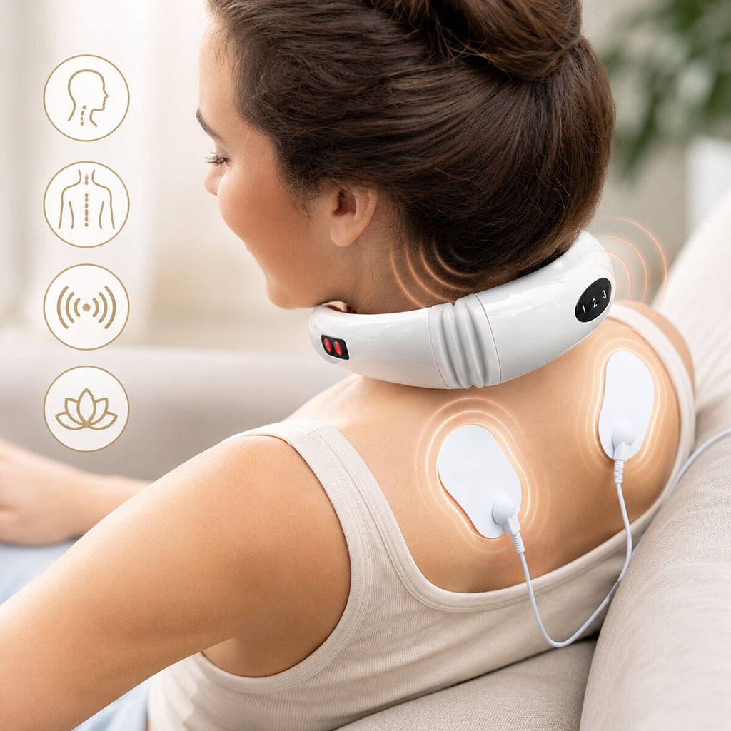 Elektromagnetisch nek- en rugmassageapparaat met 6 massagestanden en 16 intensiteitsniveaus