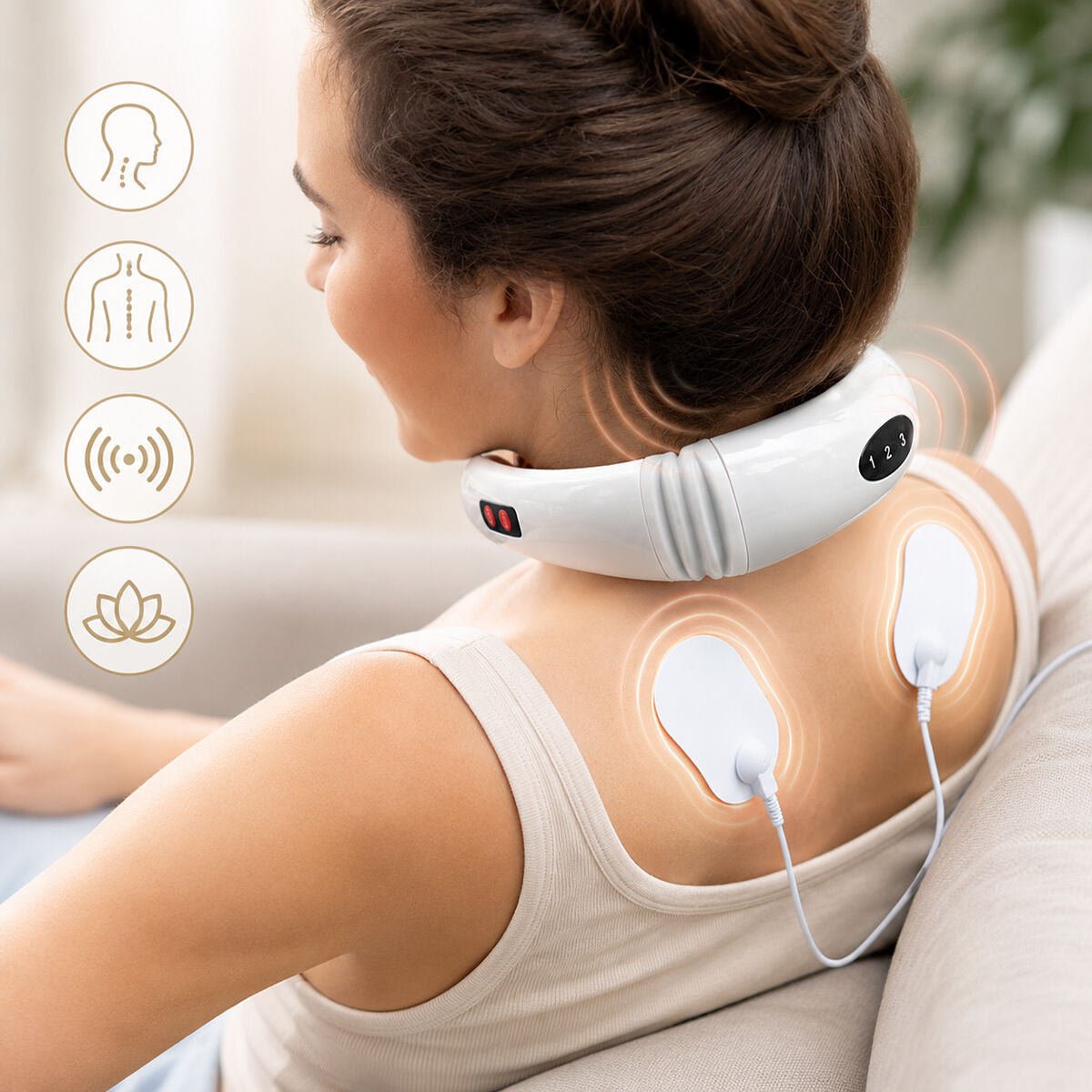 Elektromagnetisch nek- en rugmassageapparaat met 6 massagestanden en 16 intensiteitsniveaus