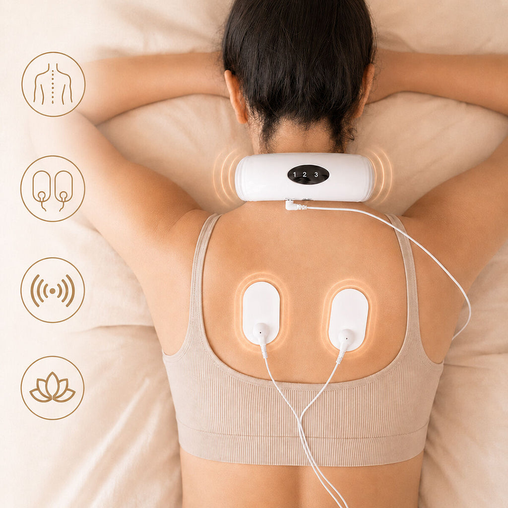Elektromagnetisch nek- en rugmassageapparaat met 6 massagestanden en 16 intensiteitsniveaus