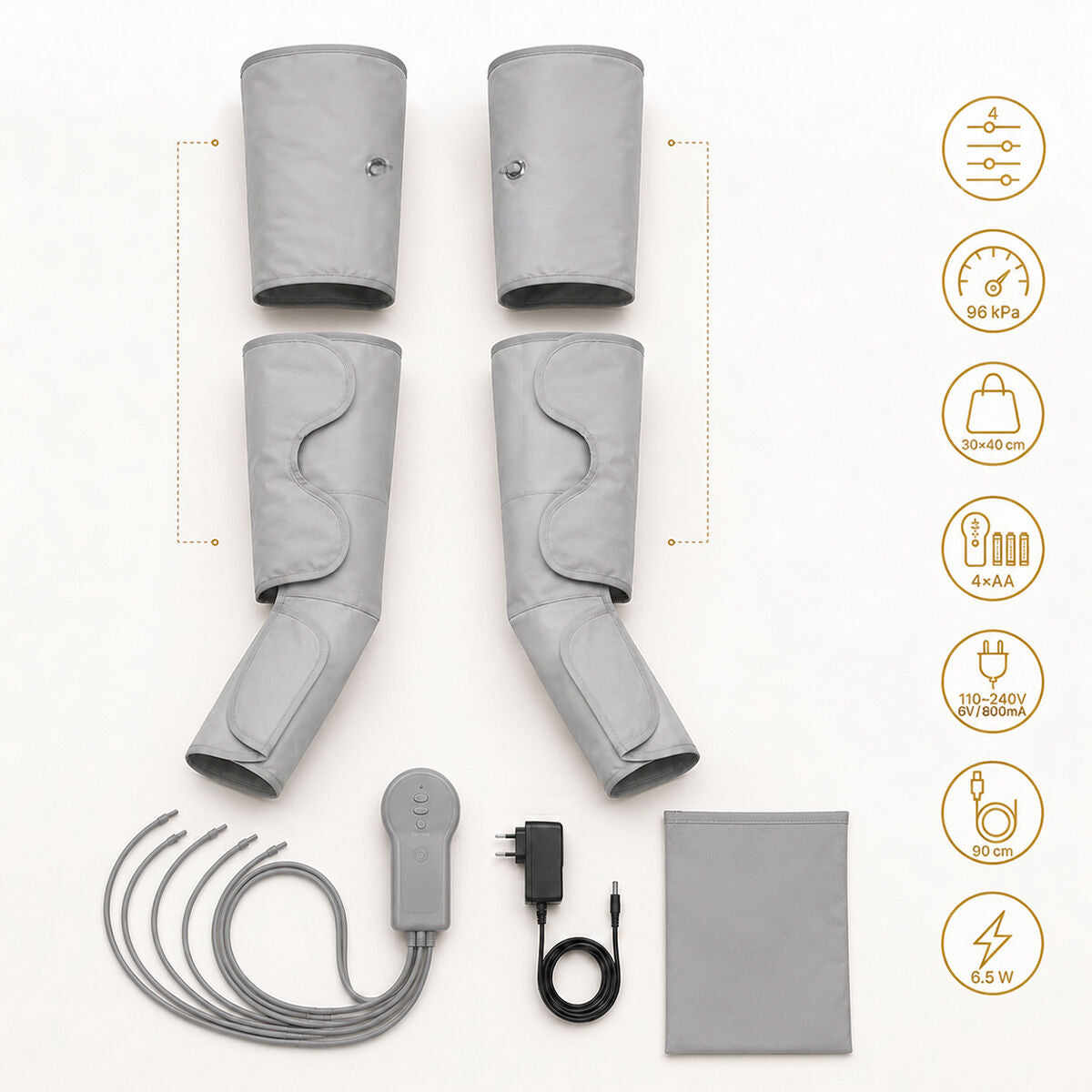 Luchtcompressie beenmassager met 4 massagestanden, grijs