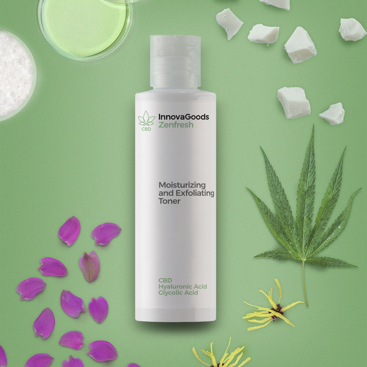 Hydraterende exfoliërende gezichtstoner met CBD, 150 ml