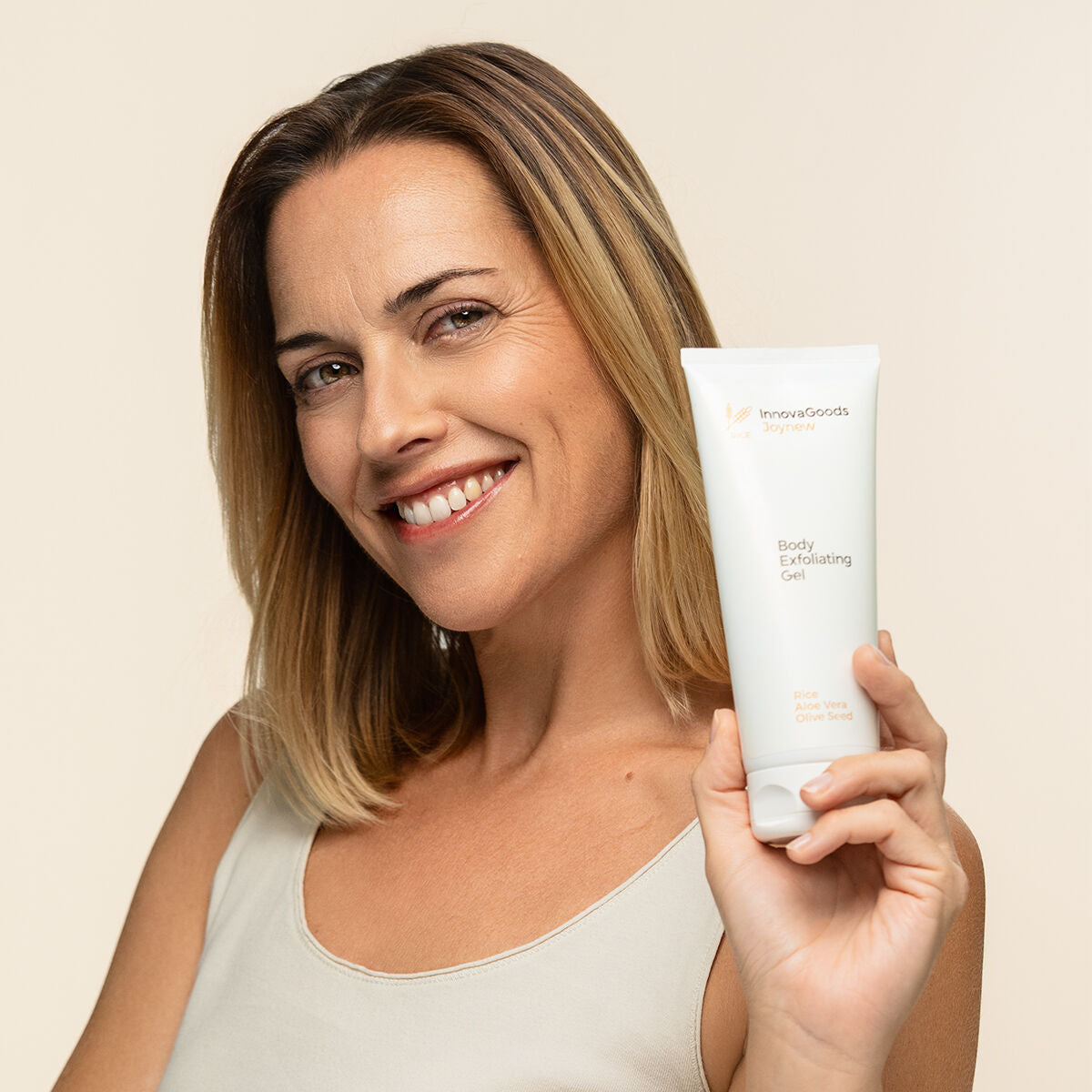 Exfoliërende lichaamsgel met rijst, aloë vera en olijfpit, 200 ml