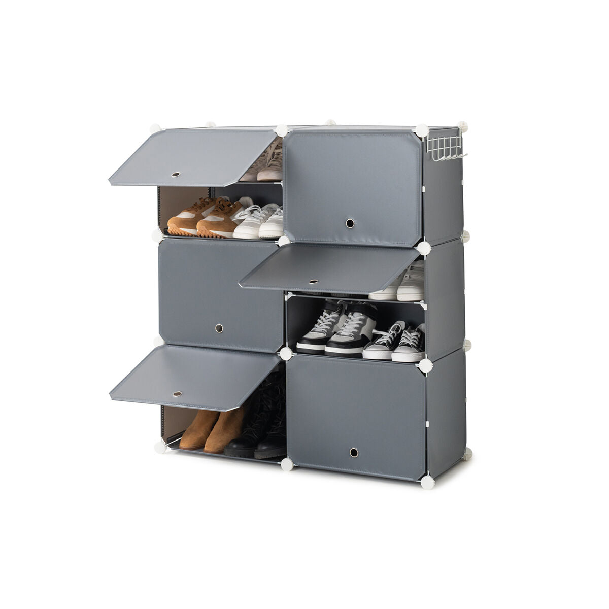 Draagbaar modulair schoenenrek grijs met kapstok, 20/28/36 paar, ventilatie