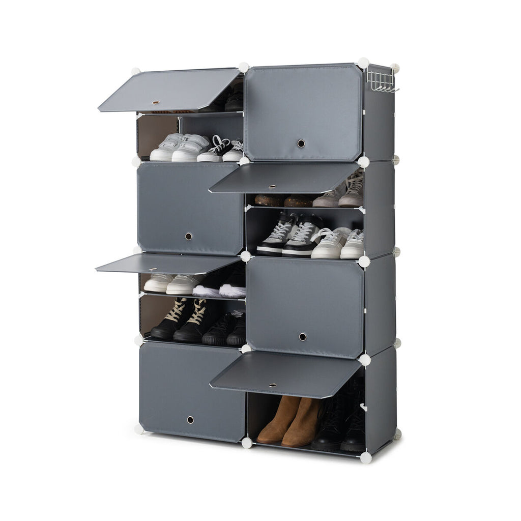 Draagbaar modulair schoenenrek grijs met kapstok, 20/28/36 paar, ventilatie