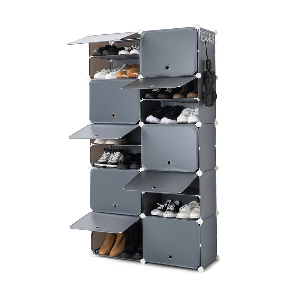 Draagbaar modulair schoenenrek grijs met kapstok, 20/28/36 paar, ventilatie