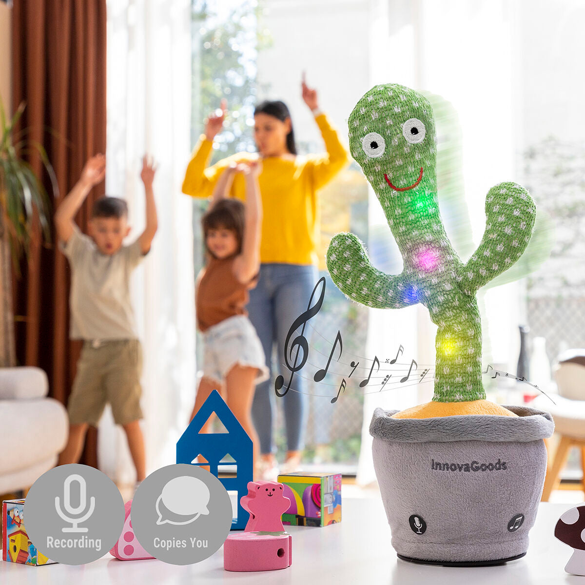Dansende en pratende cactus met muziek en led-verlichting, oplaadbaar