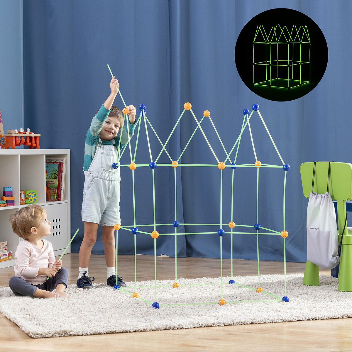 Bouwpakket voor kinderen 85 onderdelen, glow in the dark, met draagtas