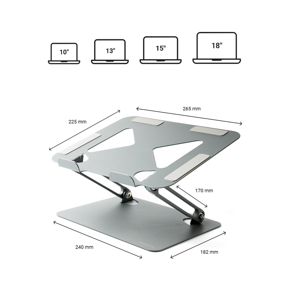 Inklapbare laptopstandaard verstelbaar 10-18 inch, grijs