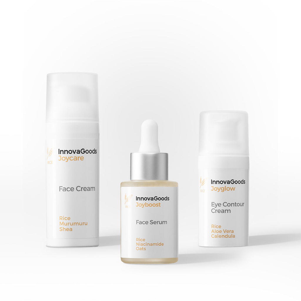 Gezichtshydratatiepakket met rijst - serum, oogcontour en gezichtscrème