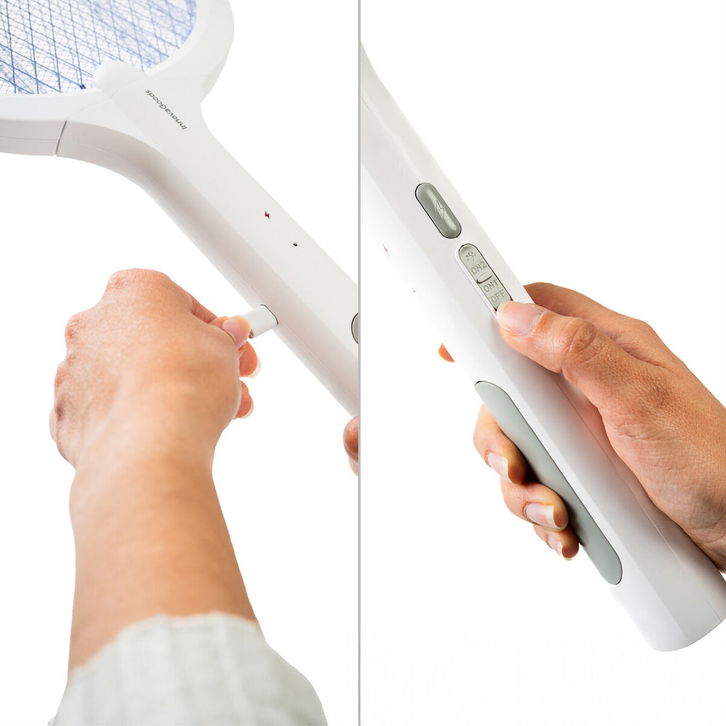 Oplaadbare insectenracket met UV-licht 2-in-1, elektrisch, wit