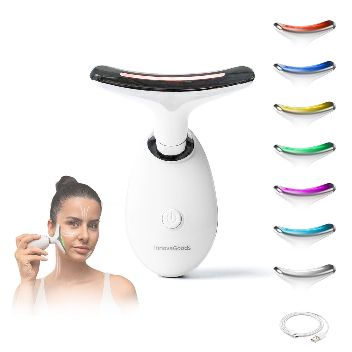 Elektrische gezichtsmassager met LED, EMS en warmte, gezicht en hals